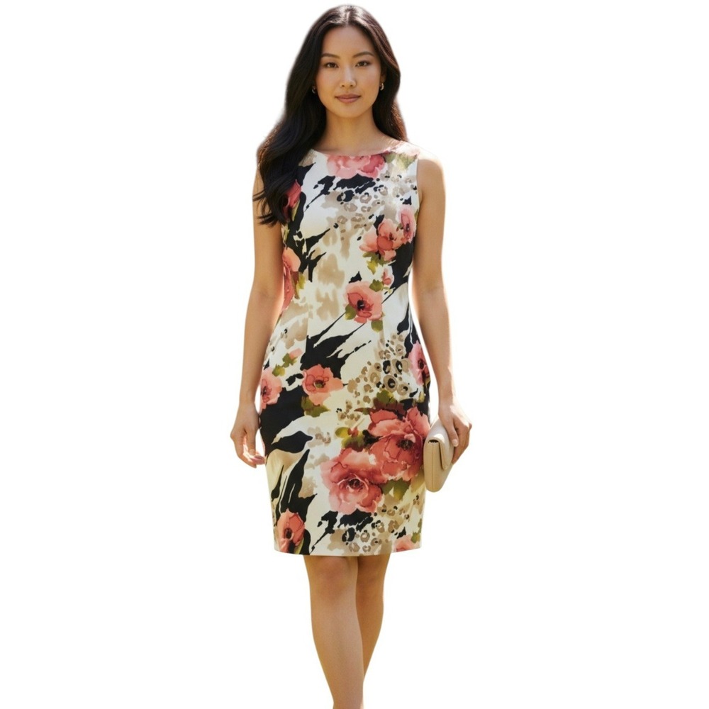 Connected Apparelโ White Muticolor Sleeveless Pencil Dress Knee Length 8